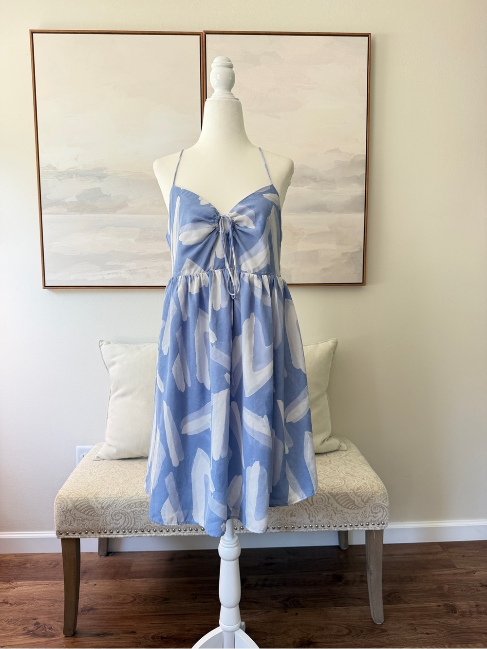 Abercrombie & Fitch Babydoll Flowy Blue Mini Dress Large